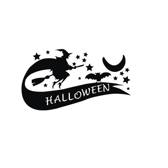 Creative PVC Halloween Witch Wall Sticker DIY PVC Halloween Quote Moon and Stars Waterproof Stickers