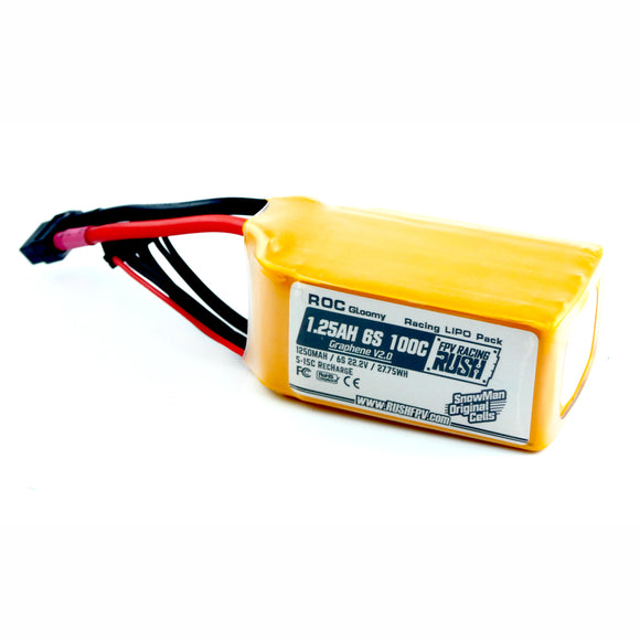RUSH Graphene V2.0 1250mAh 6S 22.2V 100C 27.75WH Lipo Battery XT60 Plug for RC Drone FPV Racing