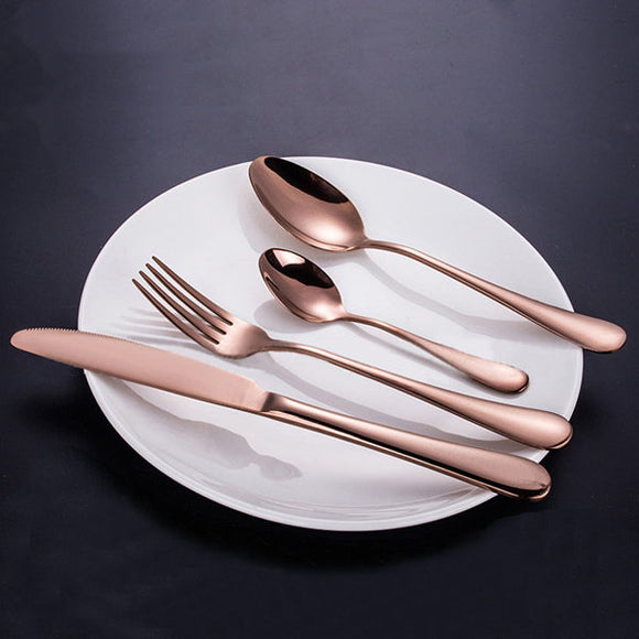 KCASA Stainless Steel Rosy Gold Western Food Dinnerware Cutlery Fork Knife & Spoons Tableware Set
