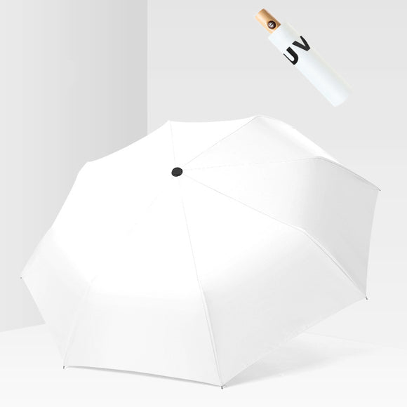 Honana Men Women UV Three Folding Umbrella Simple Plain Solid Wood Handle Wind Resistant Sun Umbrella Sun Protection Ultralight Umbrella