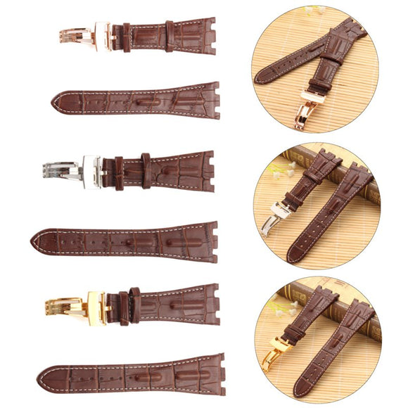 28mm Brown White Line Soft Leather Watch Band For Audemars Plguet Royal Oak Offshore