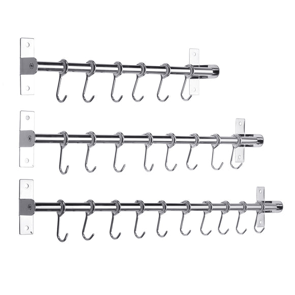 Wall Mount Stainless Steel Kitchen Rail Hanger Hooks Organizer Utensil Holder Rack Bathroom