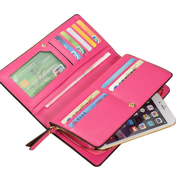 Women Zipper Long Wallets Candy Color Purse Card Holder Phone Case For Iphone Huawei Xiaomi Samsung
