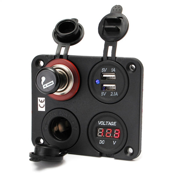12V Counter Cigarette Lighter Socket Dual Usb Charger Volt Meterr For Motorcycle Car Boat