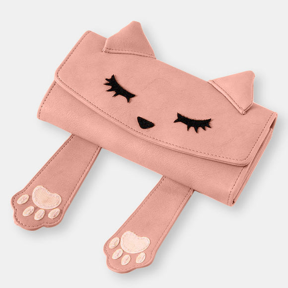 Women Fashion Cute Cat Small Phone Bag Handbag Multi-layer Long Wallet Purse