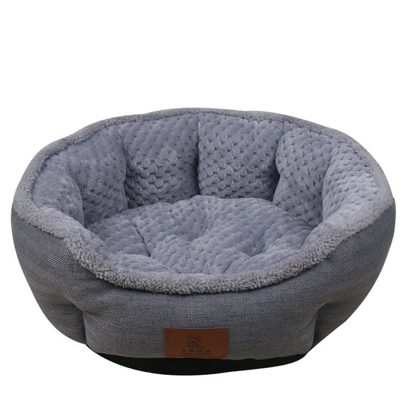 Hapet Color Gray Soft Linen Pet Bed with Cusion Mat Dog Cat Warm Kennel