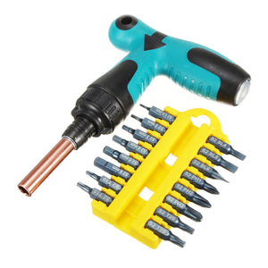 PENGGONG 0633 17pcs T Grip Ratchet Screwdriver Set Star-head Flat-head Nut Drivers Hex Socket Wrench