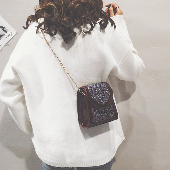 Women Sequin Leather Chic Crossbody Bag Chain Casual Shoulder Bag