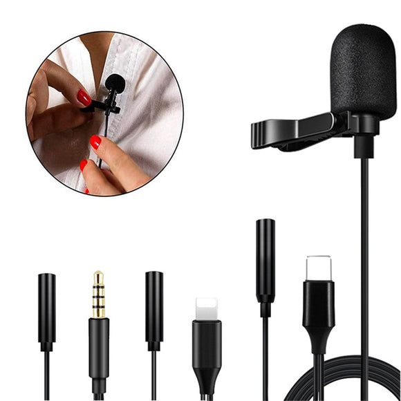 Bakeey 2 in 1 Type-C 3.5mm with 3.5mm Noise Reduction Recording Lavalier Microphone for Interview Vlog Live Broadcast