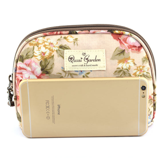 Women Floral Zipper Cosmetic Bags Girls Rural Clutches Bags Card Holder Coin Bags 5.5'' Phone Bags