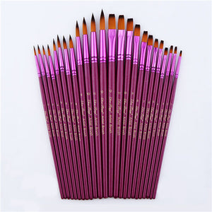 12pcs Flat Tip Round Tip Painting Brushes Artist Nylon Hair Watercolor Oil Drawing Pen