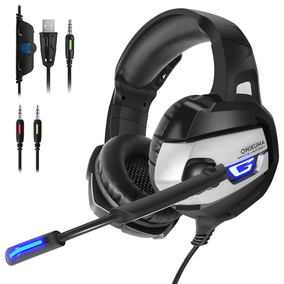 ONIKUMA K5 Gaming Headset Game Headphone Deep Bass USB 3.5mm Stereo Wired Headphone with Mic for PS4 Xbox PC Phone Laptop Computer