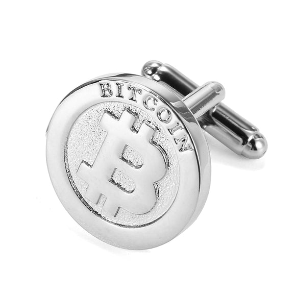 1 Pair Men Cuff Links Silvery Bitcoin Trendy Business Accessories for Men