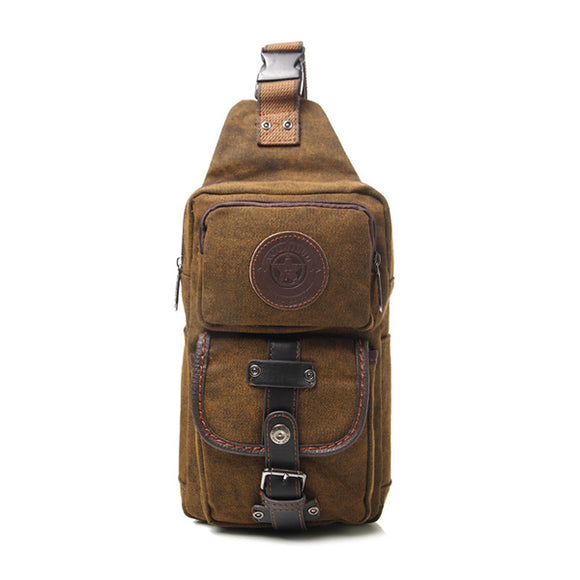 Men Retro Canvas Outdoor Sport Crossbody Bag Korean Style Vertical Shoulder Chest Bag