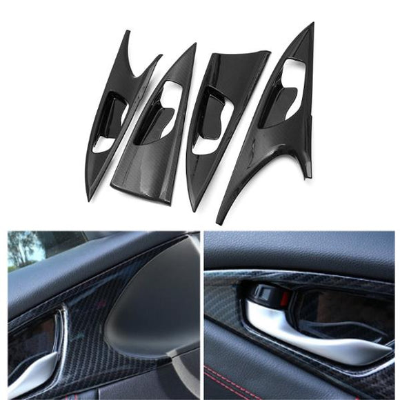 4pcs ABS Carbon Fiber Style Side Door Handle Bowl Cover Trim For Honda Civic 2016 2017