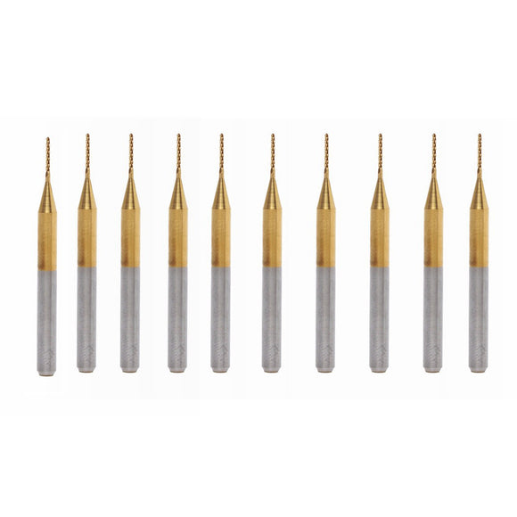Drillpro 10pcs 0.8mm Titanium Coated Engraving Milling Cutter Carbide End Mill Rotary Burr