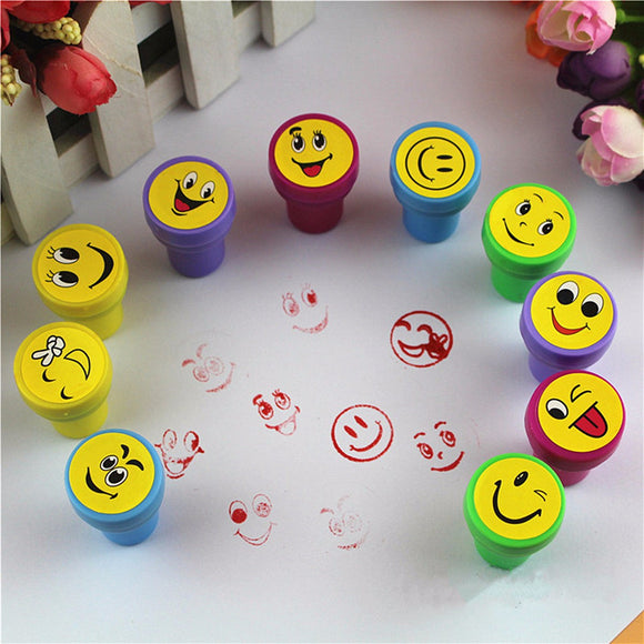 10Pcs Emoji Smile Silly Face Stamps Set Stationery For Kids Gift Party