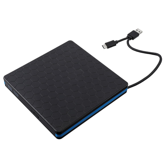 Portable USB 3.0 Type C Dual Port External CD DVD Drive DVD-RW Player Portable Optical Drive Burner for Windows Linux Mac Laptop Desktop PC