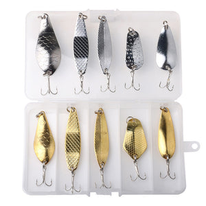 ZANLURE 10pcs/set Metal Sequins Fishing Lure Spoon Bait Set Treble Hooks With Box Fishing Tackle