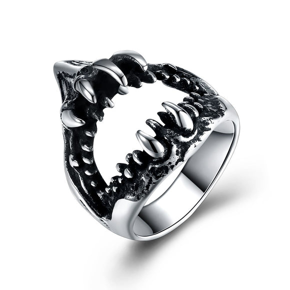Retro 316L Stainless Steel Shark Teeth Punk Spike Hollow Ring for Men