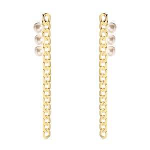 JASSY Elegant Pearl Earrings Simple 18K Gold Plated Chain Pendant Long Ear Stud Gift for Women