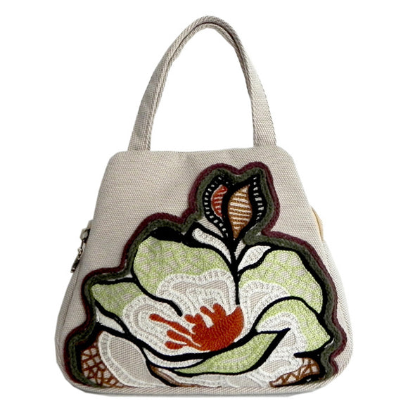 Women Vintage Canvas Handbag Ethnic Style Print Flower Tote