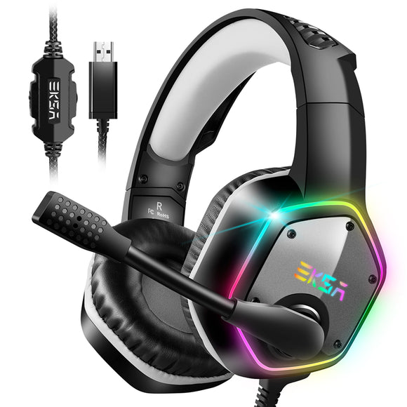 EKSA E1000 Gaming Headphone 7.1 Virtual Surround RGB Light USB Professional Gaming Headset with Noise Cancelling Mic for PC PS4 XBOX Laptop