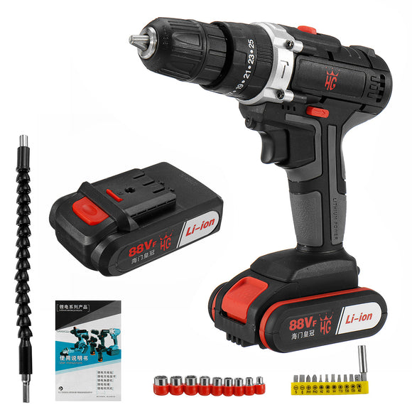 88VF 25+3 Gear Cordless Impact Drill Power Drill Lithium Electric Drill With Accessories 1 Or 2 Batteries