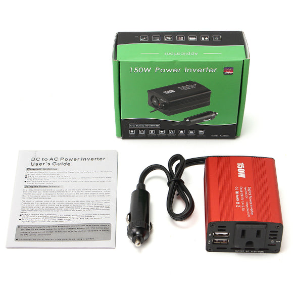 DC 12V to 110V AC 150W Power Inverter Converter with 3.1A Dual USB Charger.