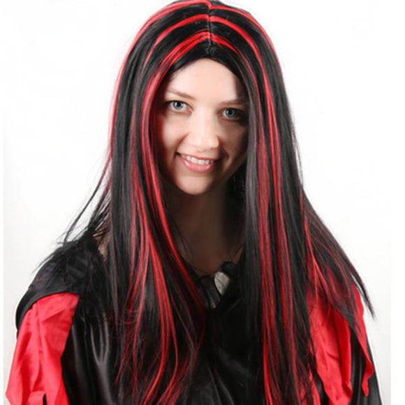 Halloween Party Full Hair Cosplay Wigs Anime Long Straight Hair Black With Red