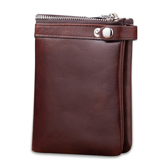 Men Genuine Leather Black Brown Vintage Zipper Wallet Cool Bi-fold Wallet