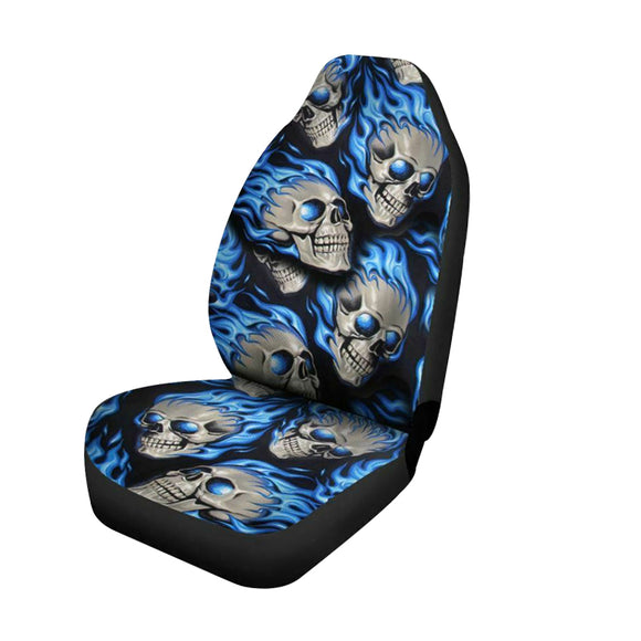 1/2/7PCS Universal Front Car Seat Cover Car Blue Hair Skull Print