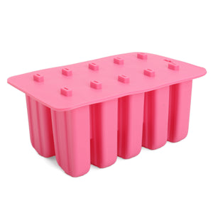 10-Cavity Frozen Ice Cream Pop Mold Maker Lolly Silicone Mould Tray Pan Kitchen DIY Stick