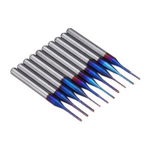 Drillpro 10pcs 0.6-1.0mm Blue NACO Coated PCB Bits Carbide Engraving Milling Cutter For CNC Tool Rotary Burrs