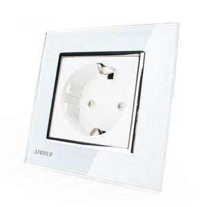 Livolo White Crystal Glass 16A Wall Power Socket VL-C7C1EU-11 AC110~250V