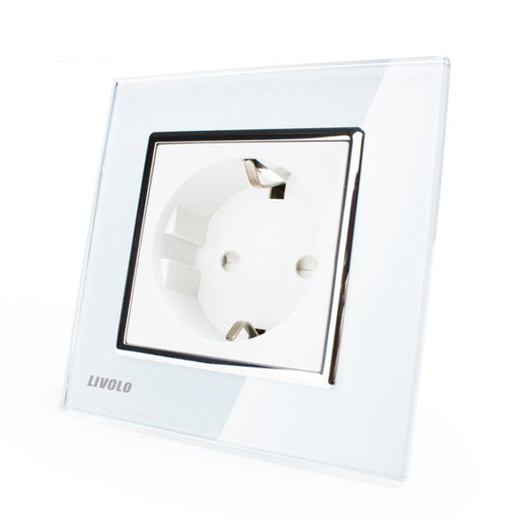 Livolo White Crystal Glass 16A Wall Power Socket VL-C7C1EU-11 AC110~250V