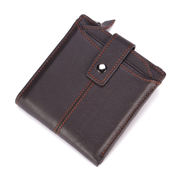 Men Genuine Leather Short Wallet Vintage Card Holder Zipper Credit Card Wallet with 12 Card Slots