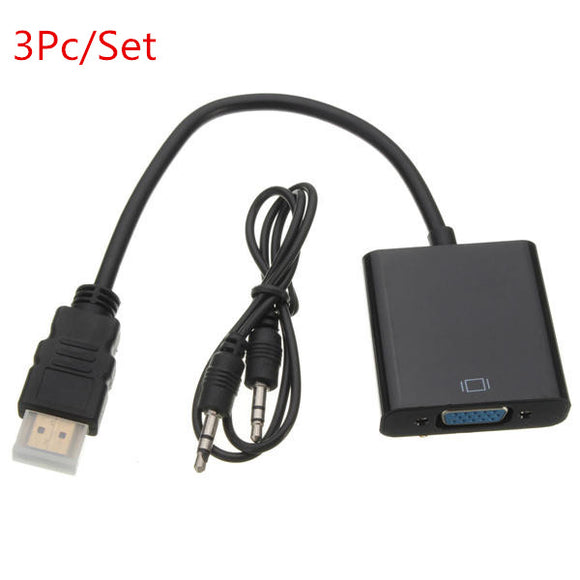 3Pc/Set HD Port Male to VGA With Audio HD Video Cable Wire Converter Adapter