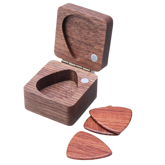 3 Pcs Wooden Heart-shaped Guitar Picks with Wooden Box