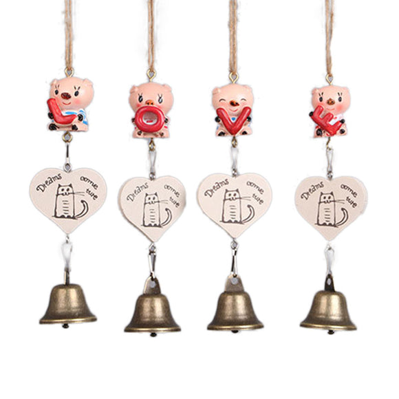 4Pcs Cute Pig LOVE Letter Mini Wind Chimes Bell Home Yard Garden Hanging Door Decor