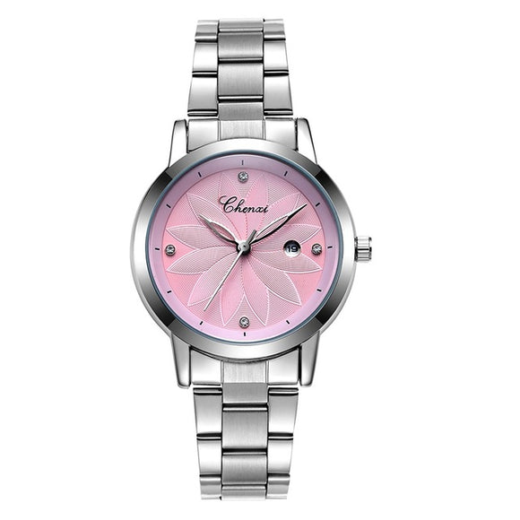 CHENXI 303L Luxury Flower Dial Case Ladies Watches Stainless Steel Strap Quartz Watches