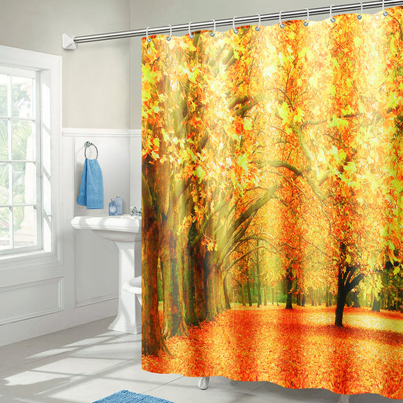 71''x71'' Autumn Deciduous Forest Waterproof Polyester Shower Curtains With Hooks