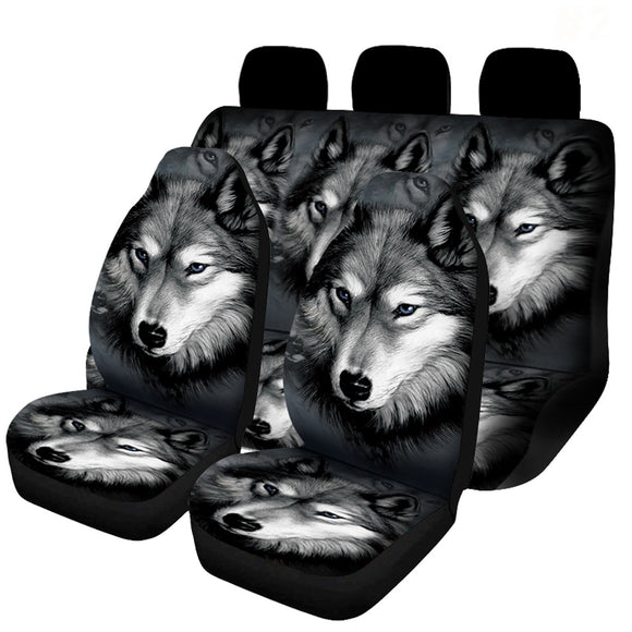 7PCS Wolf Print Car Auto Front Seat Cover Protector Universal Fit For SUV