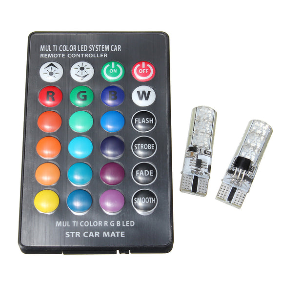 2PCS T10 RGB 6SMD LED Car Side Marker Lights Dome Reading Lights Lamp Bulb with Remote Control
