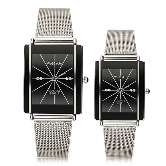 WOMAGE 9366-1 Men Women Casual Square Stainless Steel Quartz Couple Watch