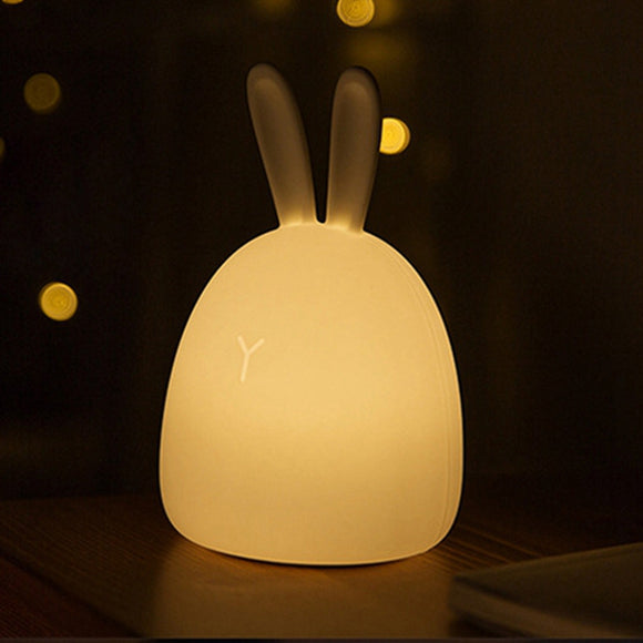 LUSTREON 1W USB Rabbit LED Night Light Silicone Pat Control Multicolor for Children Baby Moon Lamp