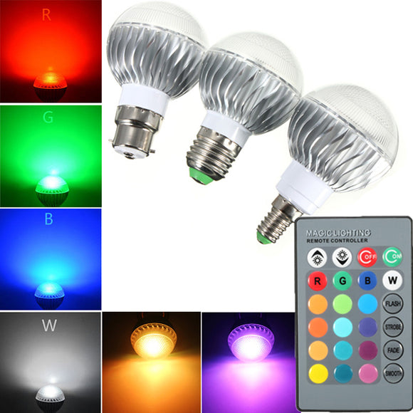 B22/E27/E14 5W RGB Remote Controlled Colour Changing LED Light Bulb AC 85-265V