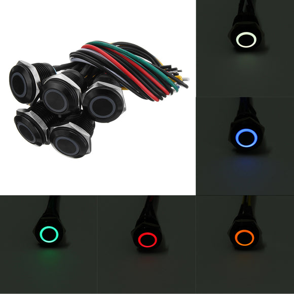 12V 16mm LED Metal Push Button Panel Momentary Switch Red/Blue/Green/Yellow/White