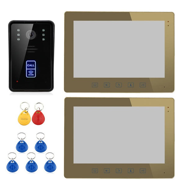 ENNIO SY1001A-MJID12 10 RFID Video Door Phone Intercom Doorbell Touch Button Remote 2-Monitor