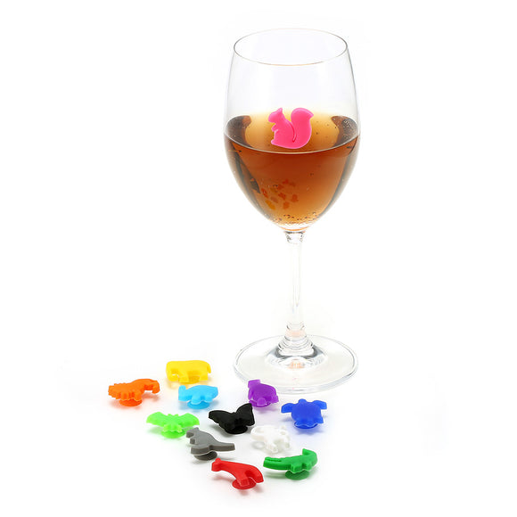 12 Pcs Silicone Animal Emoji Wine Charm Wine Glasses Cocktail Drinks Maker Bar Tools
